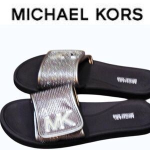 Michael Kors Rhinestone Embellished Logo Strappy Slide Sandals